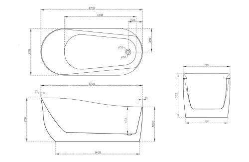 Ванна акриловая Abber AB9491-1.7 170х80 отдельностоящая овальная с каркасом - фото 5