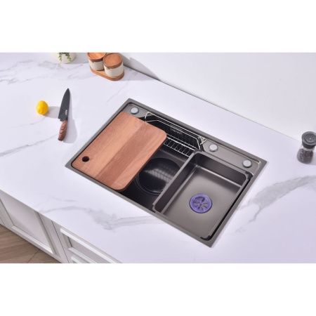 Кухонная мойка Fmark FSC7846Q 80х45 цвет серый поверхность матовая