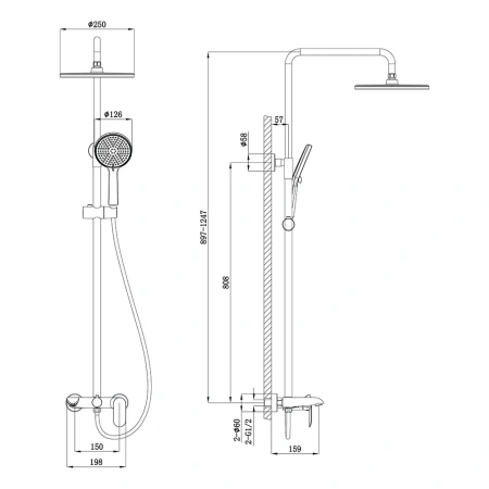 Душевая стойка Veconi FERRI FE-110-G-C4 настенная цвет золото