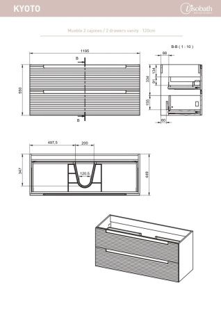 Тумба под раковину Visobath Kyoto 77877/Quarzo 120х50 подвесная цвет серый