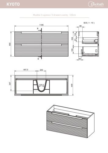 Тумба под раковину Visobath Kyoto 77877/Quarzo 120х50 подвесная цвет серый - фото 2