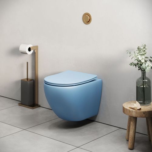 Унитаз подвесной Grossman Color GR-4455BSMS голубой с сиденьем безободковый каскадный смыв - фото 5