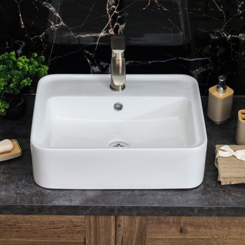 Раковина из сантехнического фарфора Melana 78355-805 50х40 накладная цвет белый 1 отверстие под смеситель - фото 2