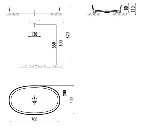 Раковина из сантехнического фарфора Creavit Loop LP170-00CB00E-0000 70х40 накладная цвет белый - фото 2