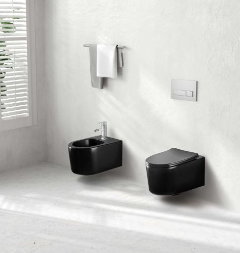 Унитаз подвесной Aquatek МИЯ AQ2004-MB черный с сиденьем микролифт безободковый каскадный смыв - фото 5