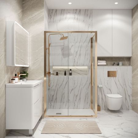 Душевой уголок Grossman Cosmo 120.K33.02.1010.32.00 100х100 стекло прозрачное профиль золото без поддона