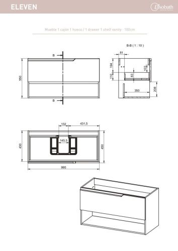 Тумба под раковину Visobath Eleven 85607/Ceniza 100х50 подвесная цвет серый - фото 2