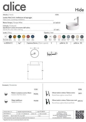 Раковина керамическая Alice Hide 31140101 40х40 накладная цвет белый - фото 5