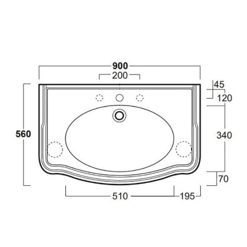 Раковина из сантехнического фаянса Simas Arcade AR864bi*1 90х60 подвесная цвет белый 1 отверстие под смеситель - фото 2