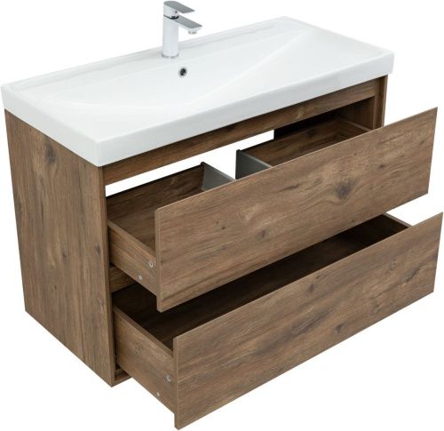 Тумба под раковину Aquanet Милан 00336380 100х50 подвесная цвет коричневый - фото 2