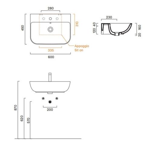 Раковина керамическая Catalano Italy 720601001 60 см подвесная цвет белый 1 отверстие под смеситель - фото 2