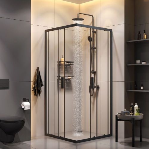 Комплект душевого уголка с душевой системой и аксессуарами Am.Pm Gem S WK93EP стекло прозрачное профиль черный без поддона - фото 3