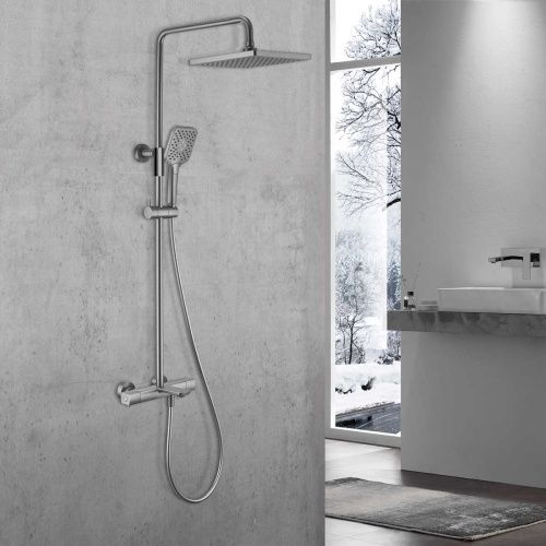 Душевая стойка Vincea Next VSFS-1N1TGM настенная цвет вороненая сталь с термостатом