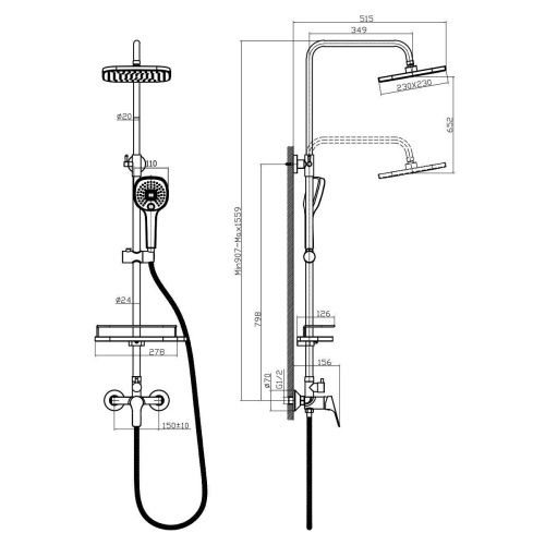 Душевая стойка Rossinka Rs29 RS29-45 настенная цвет хром - фото 2