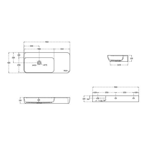 Раковина из искусственного камня Vincea VWB-6S590MW 90х40 подвесная цвет белый матовый 1 отверстие под смеситель - фото 3
