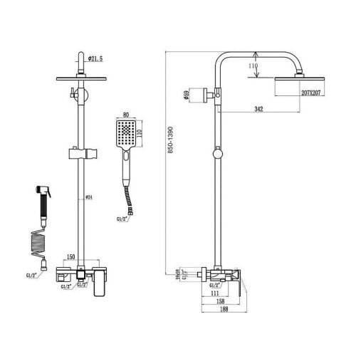 Душевая стойка D-Lin D10A13 настенная цвет белый/хром - фото 2