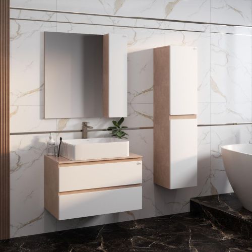 Шкаф-пенал Onika Алеста 403566 40х140 подвесной цвет белый/бежевый - фото 5