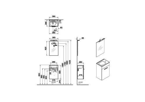 Комплект мебели: тумба с раковиной + зеркало Vitra Mia 75069 60х40 подвесной цвет коричневый - фото 3