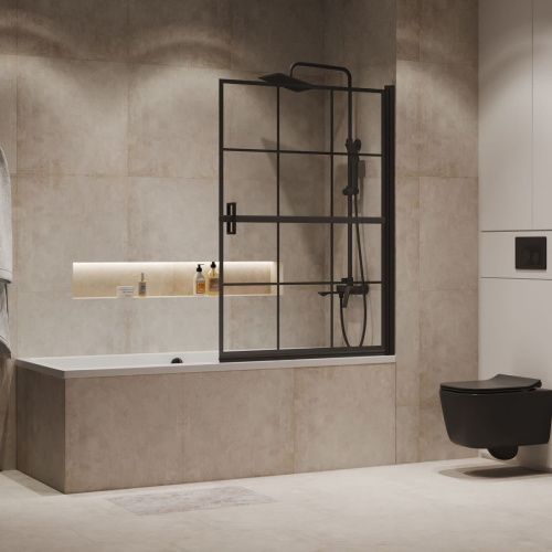 Душевая шторка на ванну Niagara Nova NG-08-90BLACK 90х140 стекло с рисунком профиль черный ориентация универсальная - фото 4