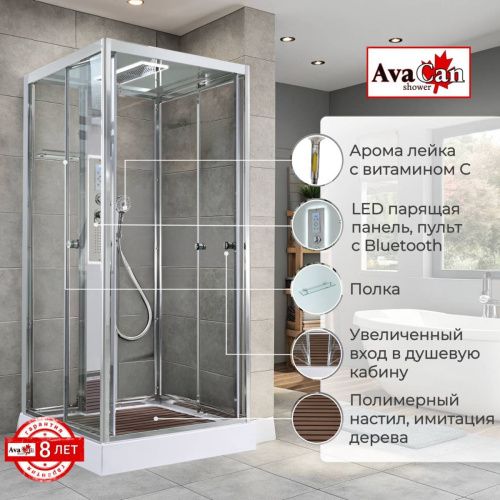 Душевая кабина AvaCan Z Z1910LED 100х100 квадратная с крышей ориентация универсальная - фото 2