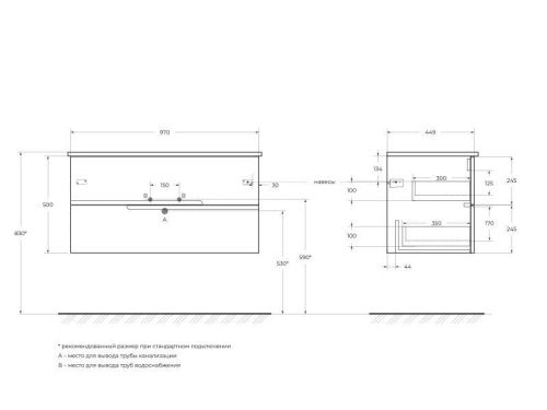 Тумба под раковину Cezares DUET DUET-1000-2C-SO-SPF-P 100х50 подвесная цвет синий - фото 2