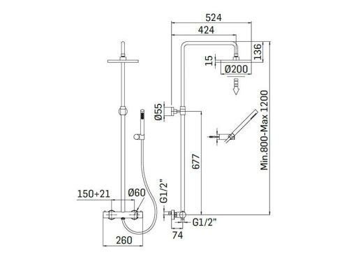 Душевая стойка Mamoli Pico 38300832002K настенная цвет черный с термостатом - фото 2