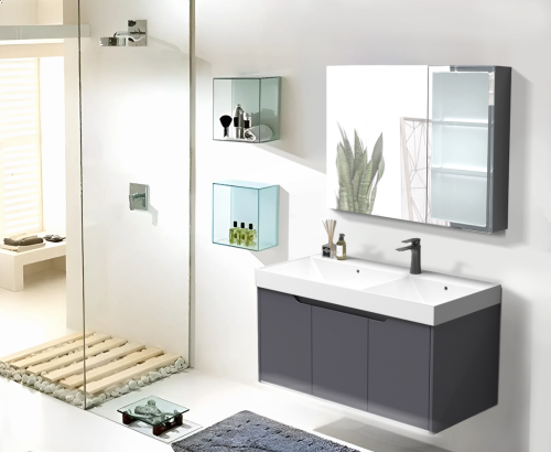 Комплект мебели: тумба с раковиной + зеркало-шкаф Cerutti SPA MAIELLA 80 80х50 подвесной цвет серый - фото 3