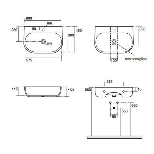 Раковина из сантехнического фарфора Kerasan Nolita 534101*1 60х50 накладная цвет белый 1 отверстие под смеситель - фото 2