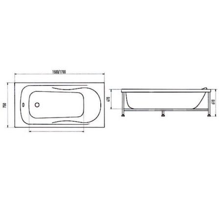 Ванна акриловая Aquanika Optima A1017075006 170х75 пристенная прямоугольная