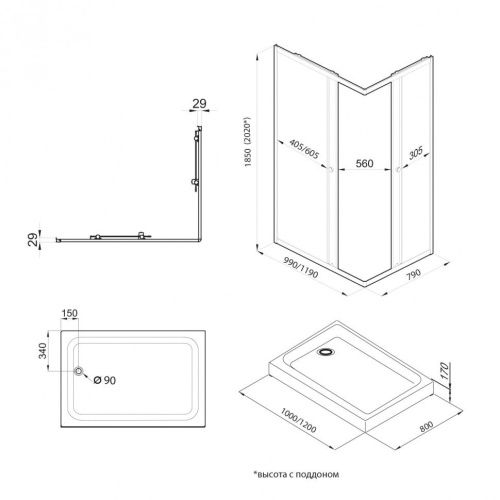 Душевой уголок Тритон Вента-Голд Щ0000073920 120х80 стекло прозрачное профиль хром без поддона - фото 2