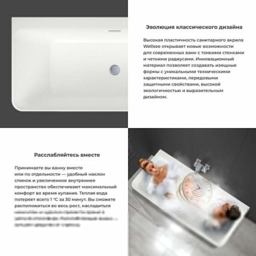 Ванна акриловая Wellsee Clermont 282602000 170х75 пристенная прямоугольная с ножками - фото 5