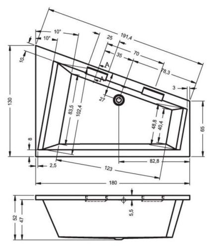 Ванна акриловая Riho DOPPIO B034001005 180х130 пристенная асимметричная без ножек - фото 2