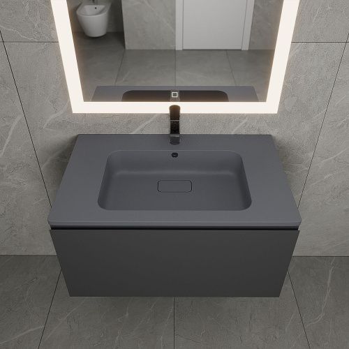 Раковина из искусственного камня Uperwood Lagoon Quartz 297000018 80х50 полувстраиваемая цвет серый - фото 4