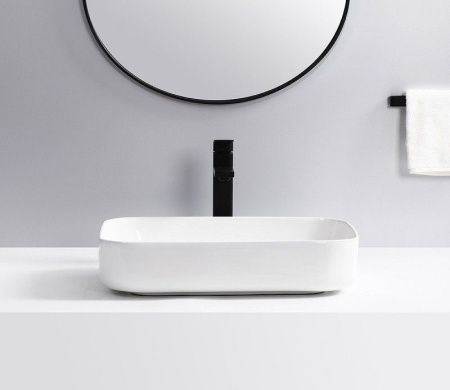 Раковина из сантехнического фаянса CeramaLux 9391 50х40 накладная цвет белый без отверстий под смеситель