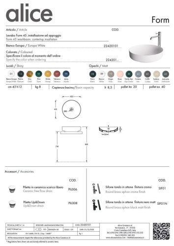 Раковина керамическая Alice Form 22420101 50х50 накладная цвет белый без отверстий под смеситель - фото 5