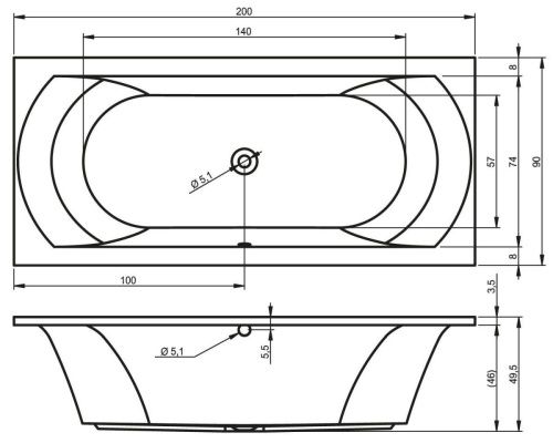 Ванна акриловая Riho B054001005 Ванна LIMA Ванна 200x90 RIHO B054001005 200х90 пристенная прямоугольная без ножек - фото 3