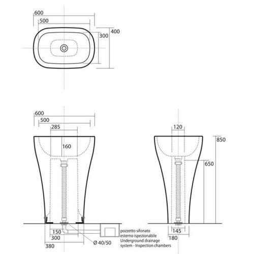 Раковина из сантехнического фарфора Kerasan Aquatech 374201 60х40 напольная цвет белый без отверстий под смеситель - фото 2