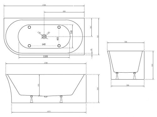 Ванна акриловая Abber AB9257-1.7 R 170х80 пристенная асимметричная с каркасом - фото 4