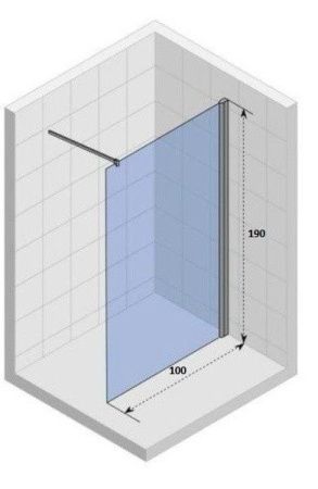 Душевая перегородка Parly T100 100х190 стекло прозрачное профиль хром
