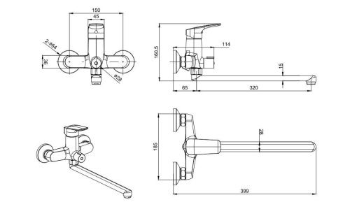 Смеситель для ванны Aquatek ВЕГА AQ1042MB настенный черный - фото 3