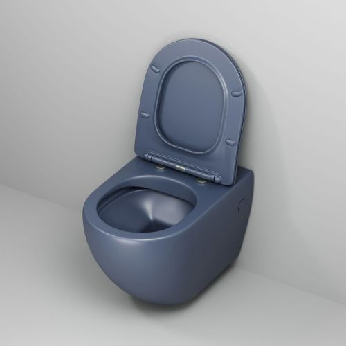 Унитаз подвесной Grossman Color GR-4411BLMS синий с сиденьем безободковый каскадный смыв - фото 4