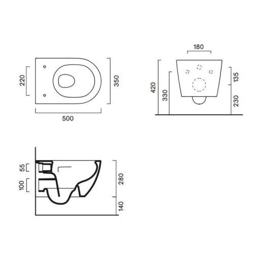 Чаша унитаза подвесная Catalano Sfera 511500021 цвет белый без сиденья безободковая смыв торнадо - фото 2