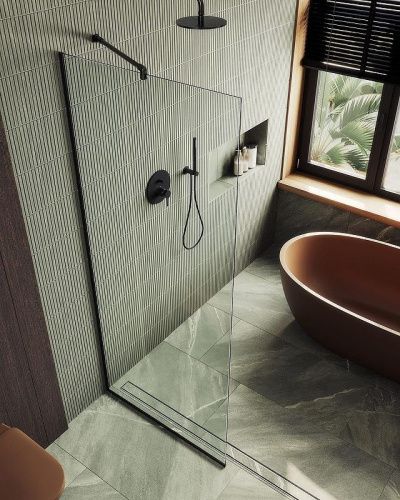 Душевая перегородка Maybah Glass MGD-1352-6у 100х195 стекло прозрачное профиль черный - фото 2