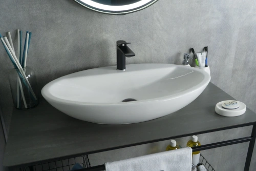 Раковина керамическая Gid Lago 51149 70х40 накладная цвет белый 1 отверстие под смеситель - фото 5