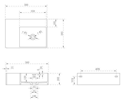 Раковина из искусственного камня Abber STEIN AS2644 R 60х40 подвесная цвет белый без отверстий под смеситель - фото 4