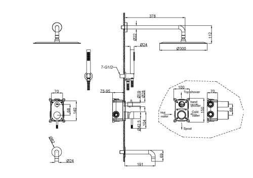 Душевая система Boheme Uno 464-2-NB встраиваемая в стену цвет серый - фото 2