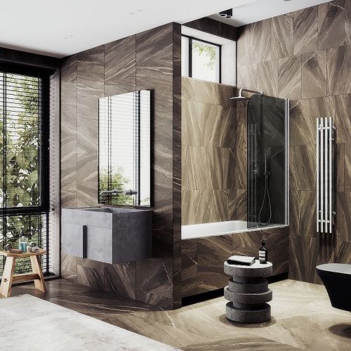 Душевая шторка на ванну Maybah Glass MGV-623-5 80х140 стекло тонированное профиль хром ориентация универсальная - фото 2