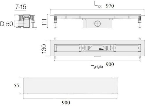 Душевой лоток Valsir Linea KIT LINEA 900 90х5 хром - фото 2