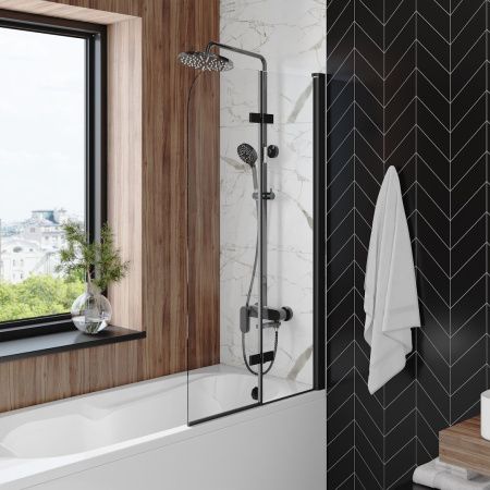 Шторка на ванну Teymi Anni T00277 80х140 стекло прозрачное профиль черный ориентация универсальная