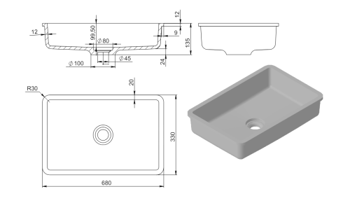 Раковина из искусственного камня Holbi NEPTUNE 65 1.02.013.11.3 70х30 встраиваемая цвет серый - фото 4